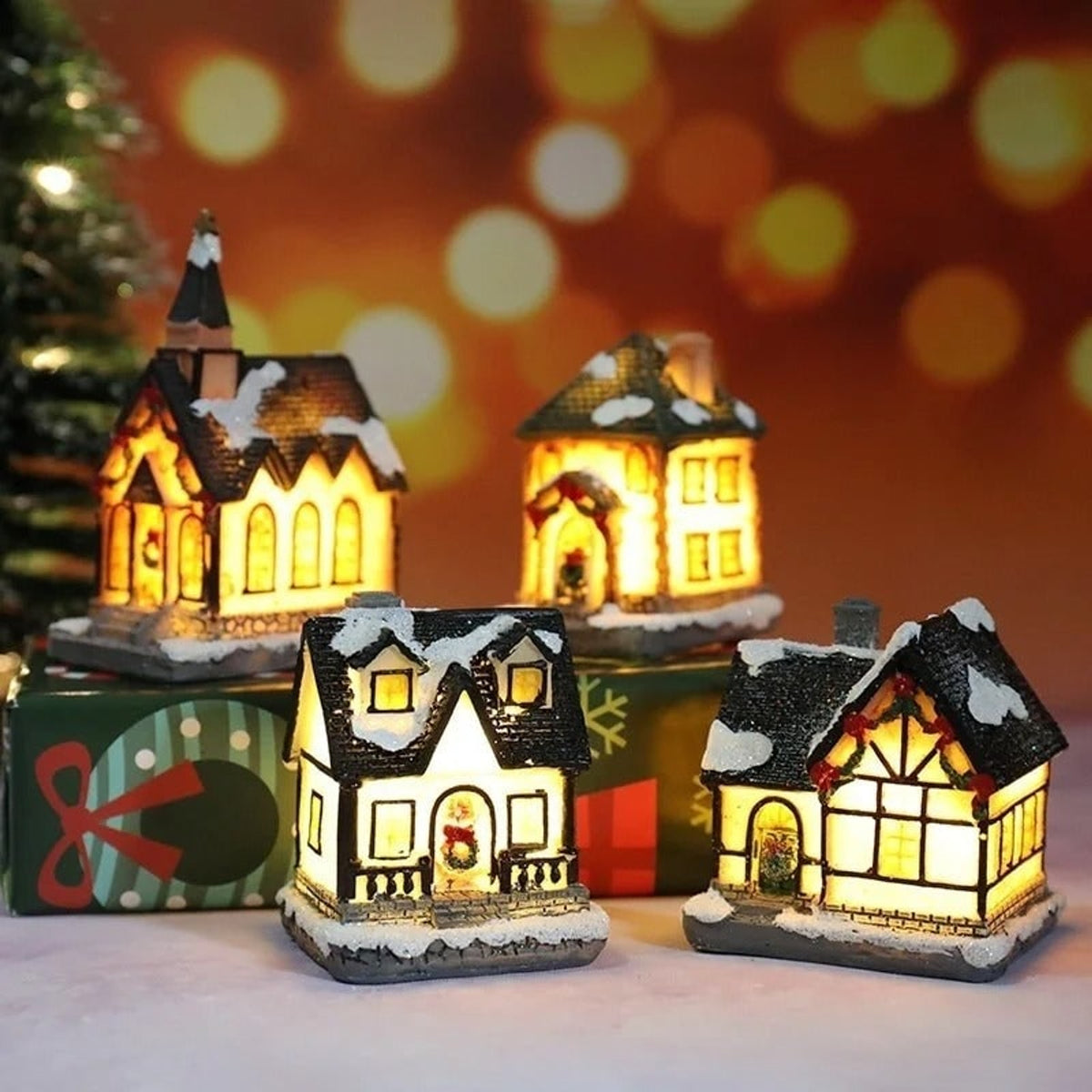 Christmas Village Decoration Set With 6 Hand-Painted Houses And LED Lighting - Image 3