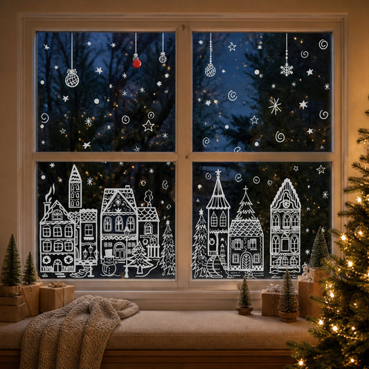 Christmas Window Sticker Set 78-Piece Static Cling Village Scene For Glass - Image 3