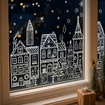 Christmas Window Sticker Set 78-Piece Static Cling Village Scene For Glass - Image 6