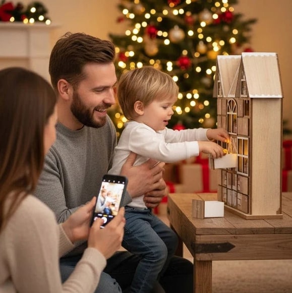 Christmas Wooden Advent Calendar With 24 Compartments And Warm LED Lighting - Image 9