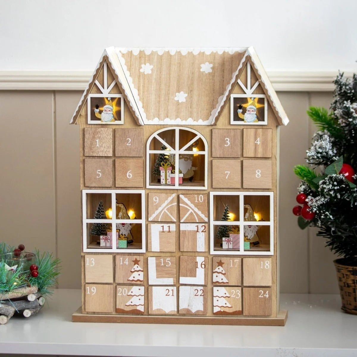 Christmas Wooden Advent Calendar With 24 Compartments And Warm LED Lighting - Image 7