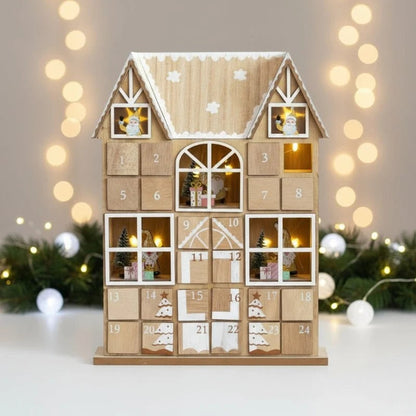 Christmas Wooden Advent Calendar With 24 Compartments And Warm LED Lighting - Image 1