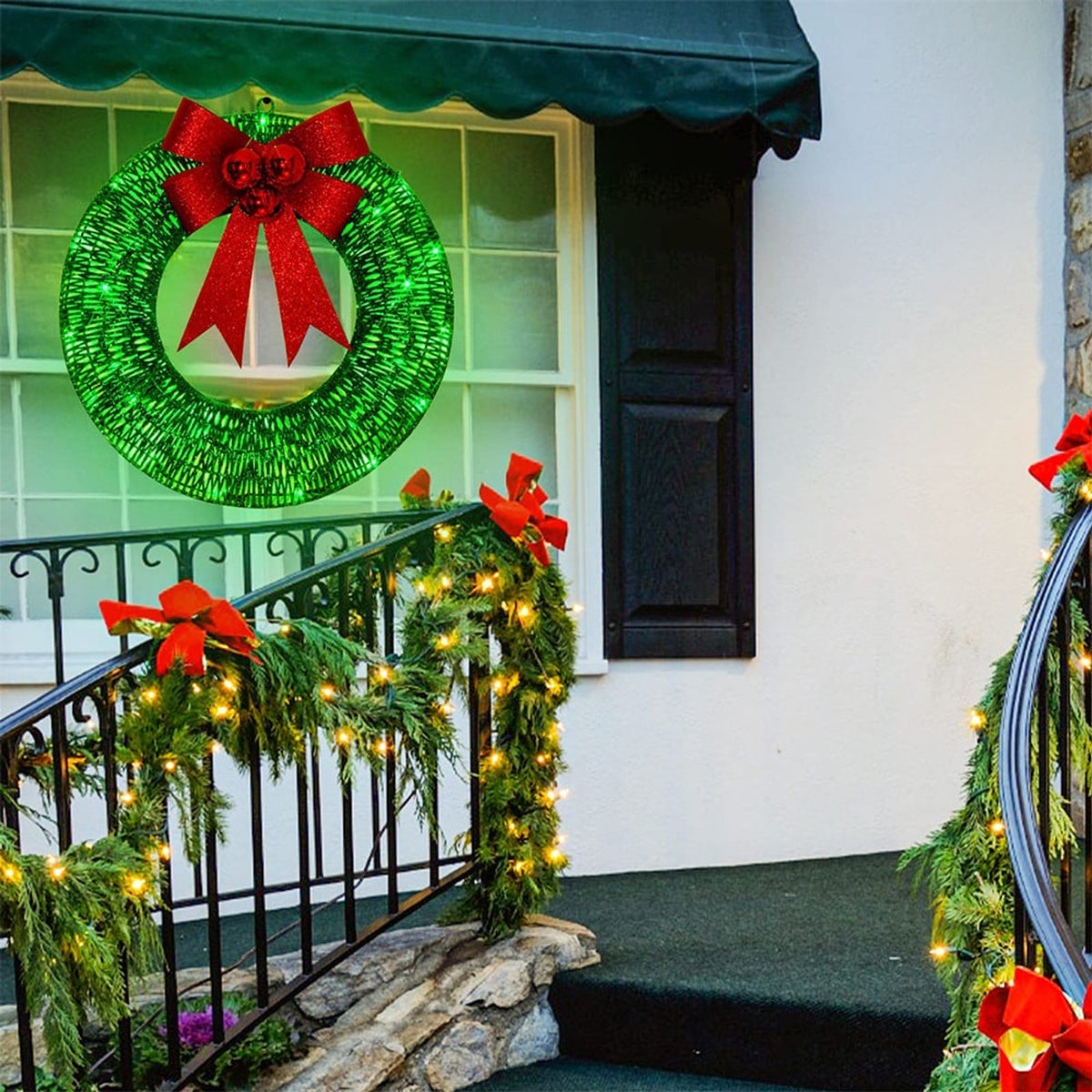 Christmas Wreath With LED Lights And Luminous Bow - Image 2
