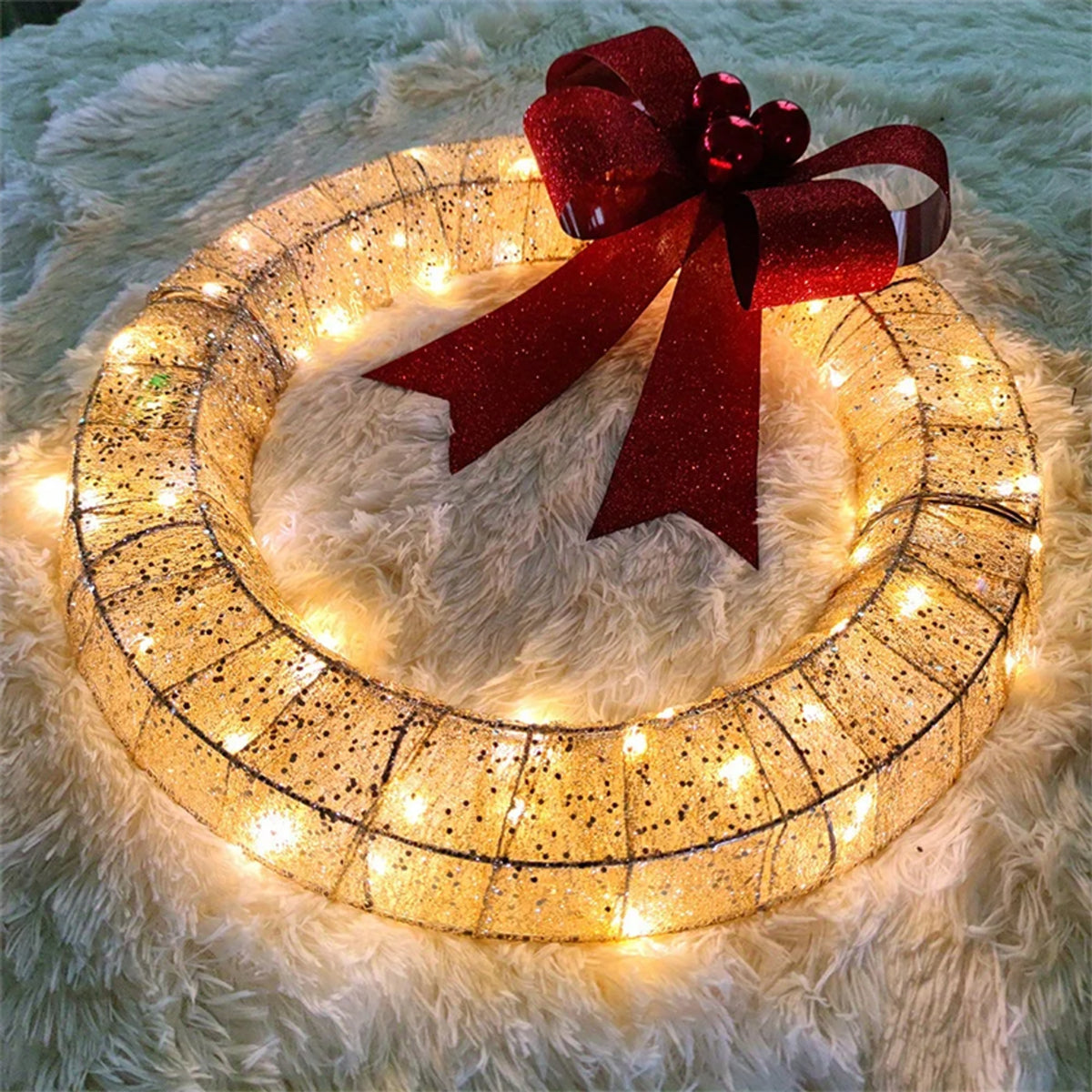 Christmas Wreath With LED Lights And Luminous Bow - Image 4