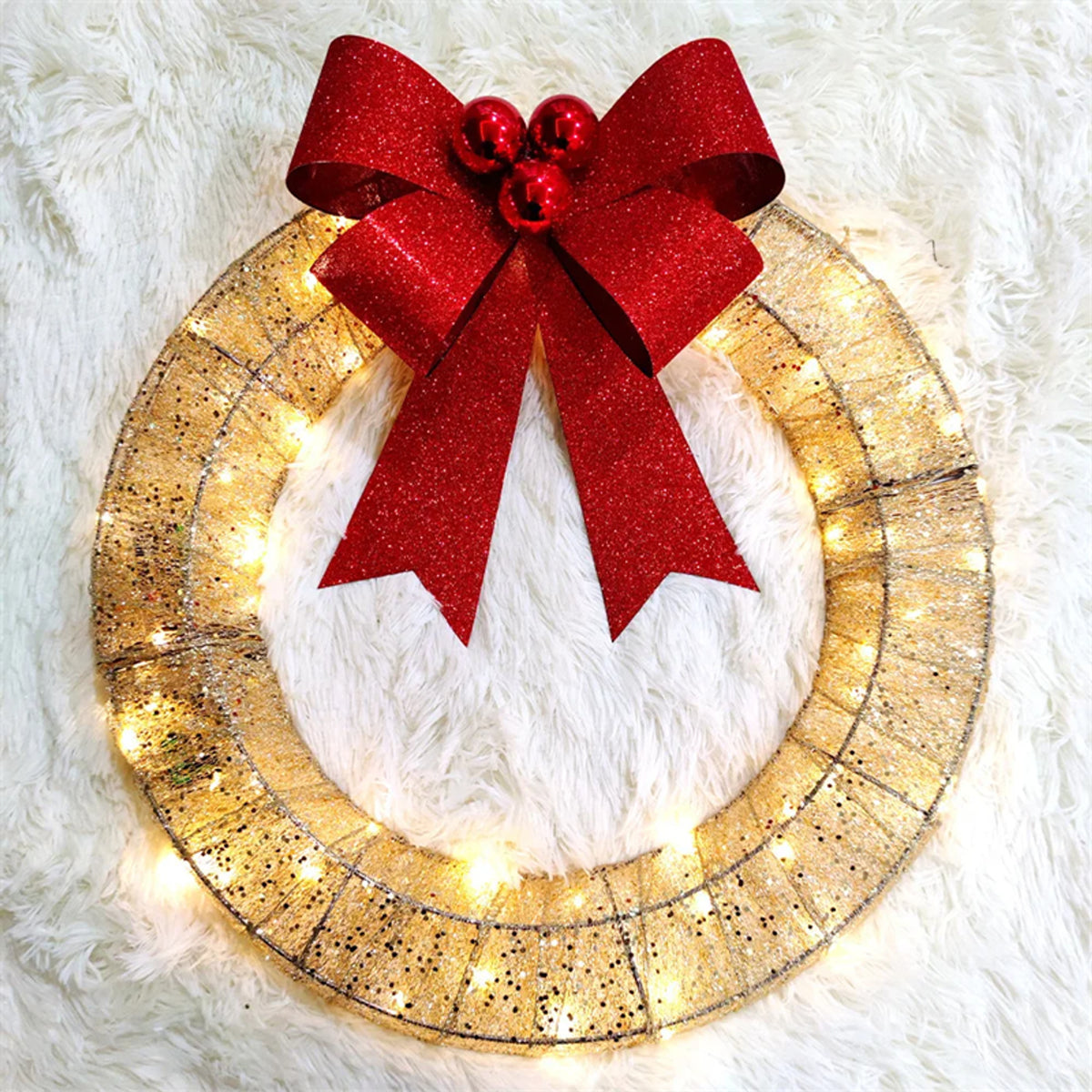 Christmas Wreath With LED Lights And Luminous Bow - Image 5