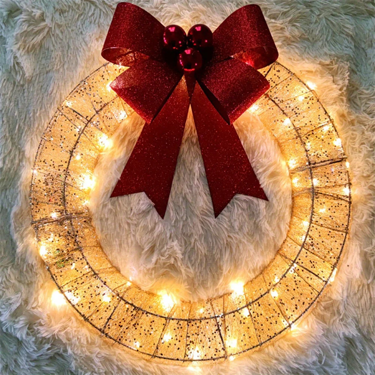 Christmas Wreath With LED Lights And Luminous Bow - Image 8