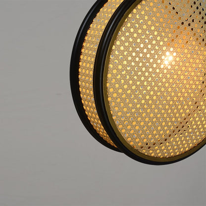 Circular Rattan Chandelier With Retro Trim - Image 6