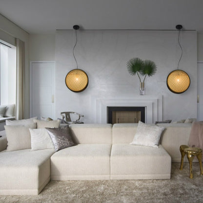 Circular Rattan Chandelier With Retro Trim - Image 7