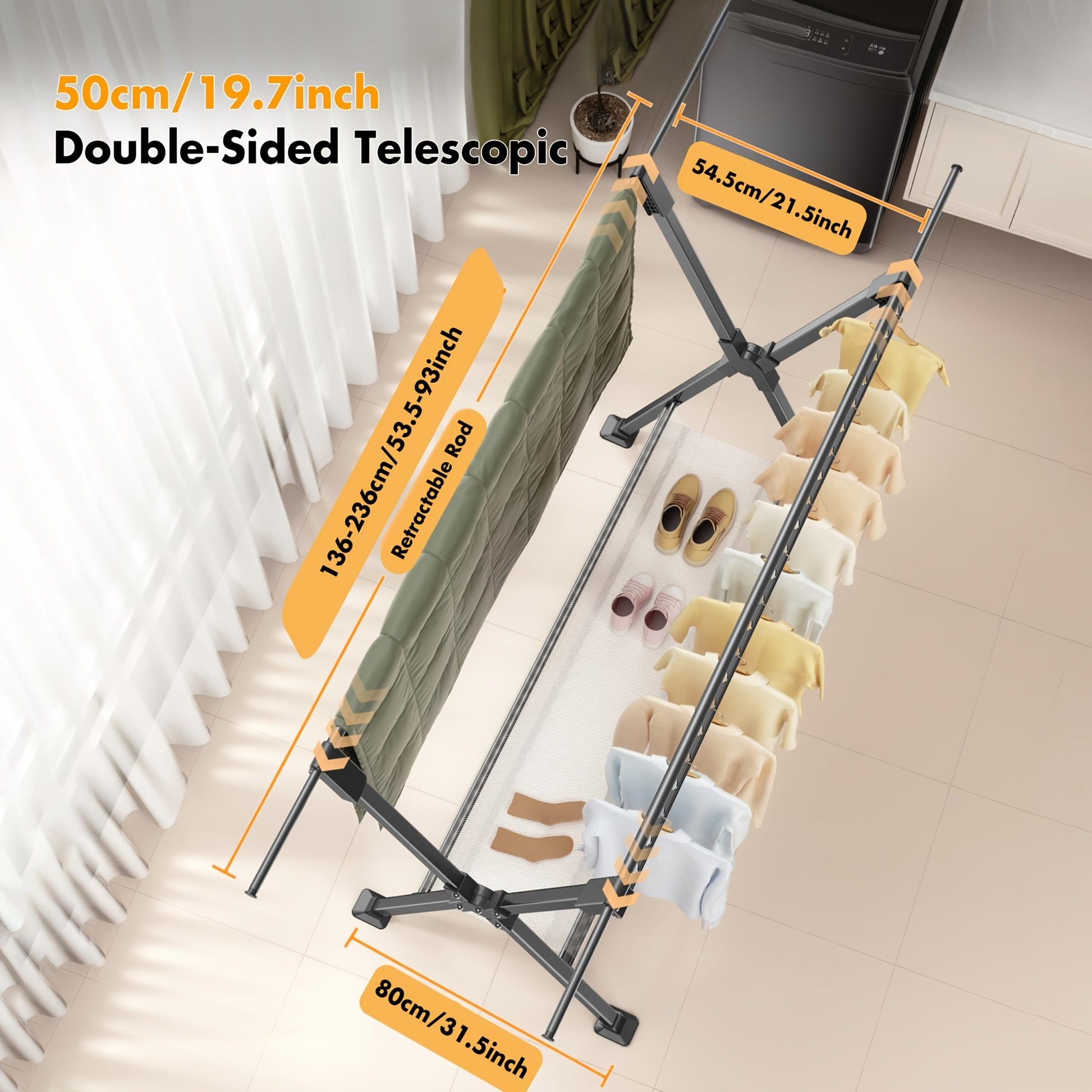 Clothes Drying Rack Foldable Garment With X-Frame Adjustable Rods And Removable Net - Image 5