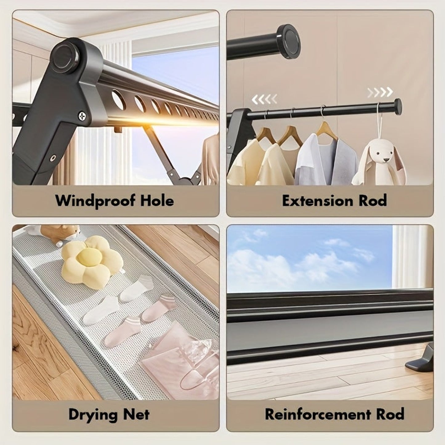 Clothes Drying Rack Foldable Garment With X-Frame Adjustable Rods And Removable Net - Image 6
