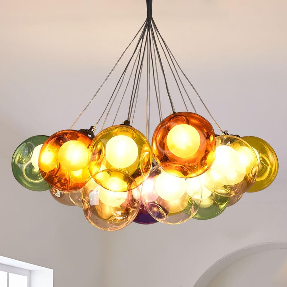Cluster Glass Pendant Light with Multi-Color Bubble Chandelier - Image 3