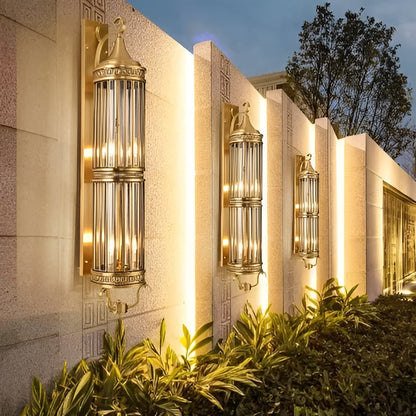 Copper Outdoor Wall Sconce With Glass Panels - Image 1