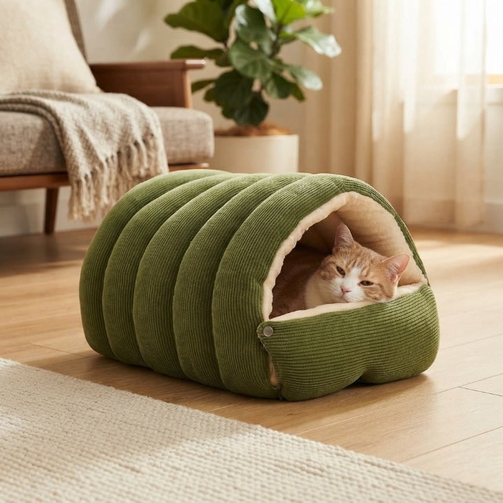 Cord Cuddle Pet Cave Bed With Fleece Lining For Cats And Small Dogs - Image 1