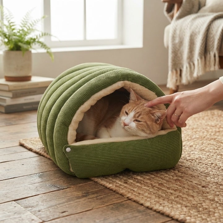 Cord Cuddle Pet Cave Bed With Fleece Lining For Cats And Small Dogs - Image 3