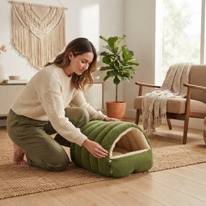 Cord Cuddle Pet Cave Bed With Fleece Lining For Cats And Small Dogs - Image 4