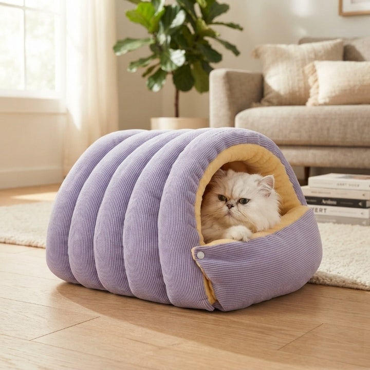 Cord Cuddle Pet Cave Bed With Fleece Lining For Cats And Small Dogs - Image 7