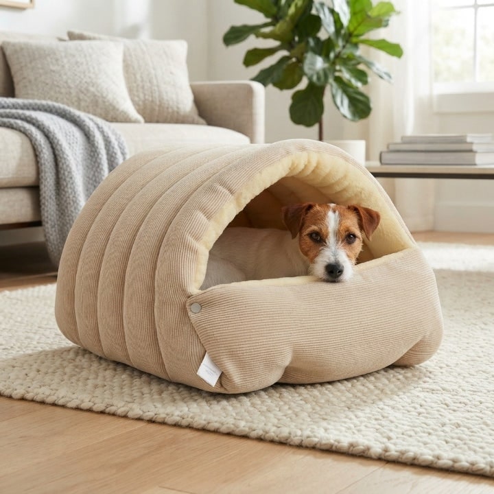 Cord Cuddle Pet Cave Bed With Fleece Lining For Cats And Small Dogs - Image 8