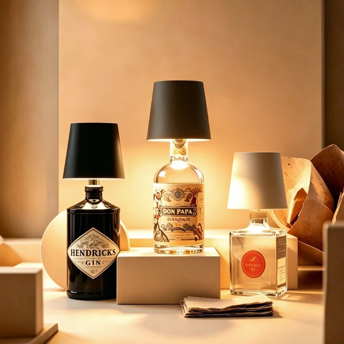 Cordless Rechargeable Bottle Lamp With Metal Lampshade Table Light - Image 1