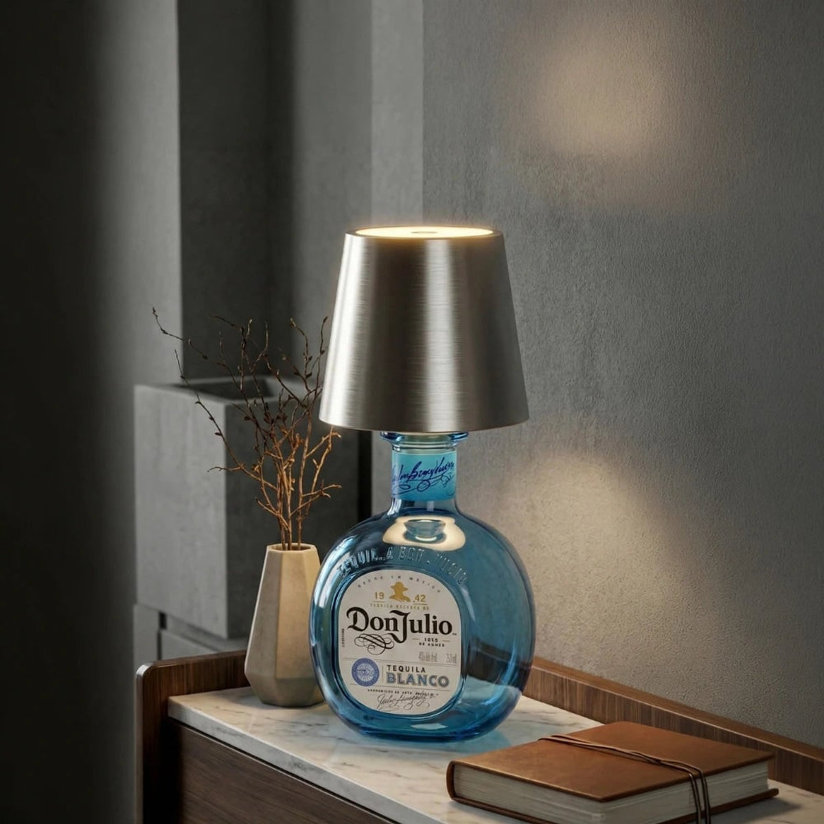 Cordless Rechargeable Bottle Lamp With Metal Lampshade Table Light - Image 5