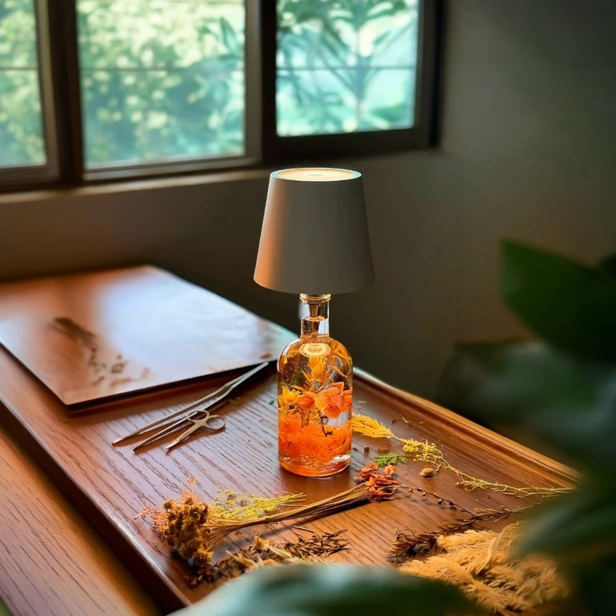 Cordless Rechargeable Bottle Lamp With Metal Lampshade Table Light - Image 16