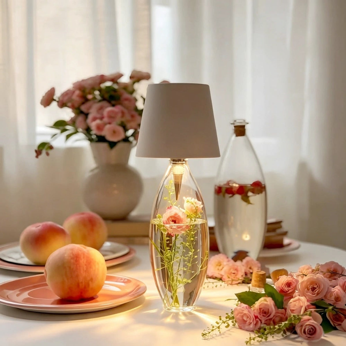 Cordless Rechargeable Bottle Lamp With Metal Lampshade Table Light - Image 11
