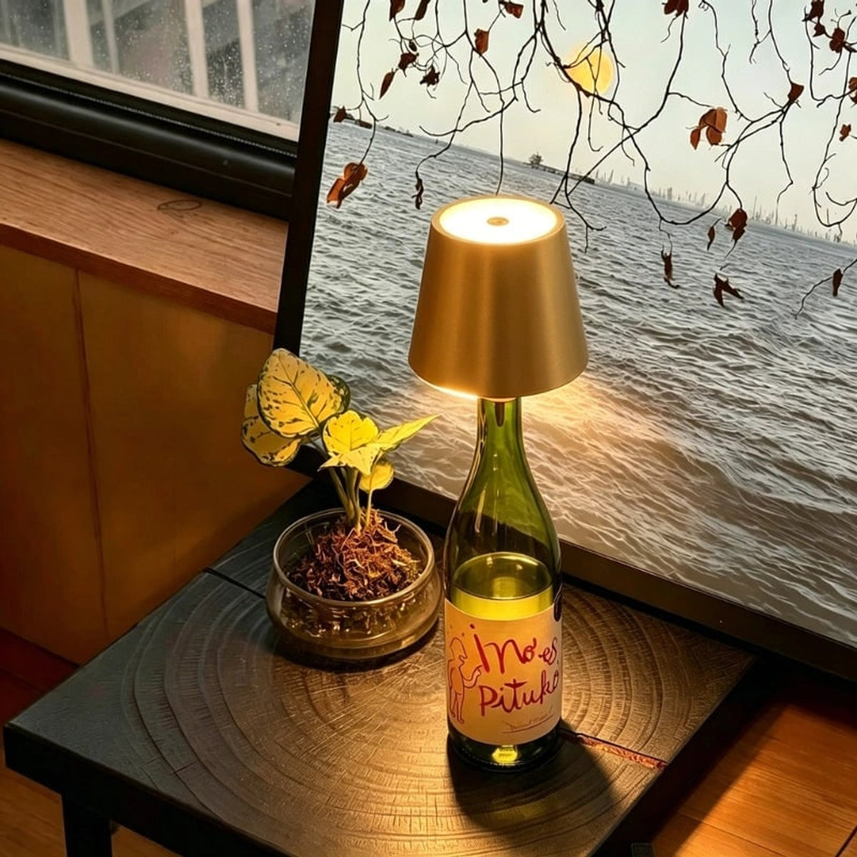 Cordless Rechargeable Bottle Lamp With Metal Lampshade Table Light - Image 12