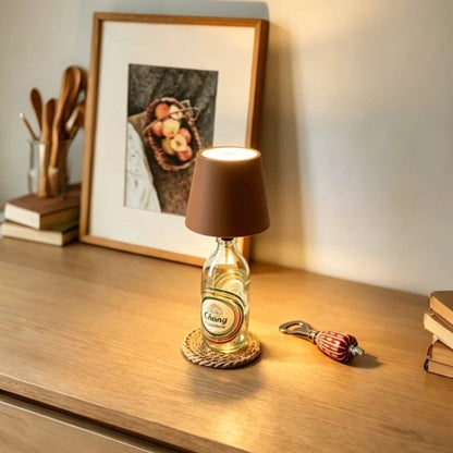 Cordless Rechargeable Bottle Lamp With Metal Lampshade Table Light - Image 7