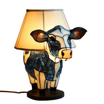 Cow Table Lamp With Stained Glass Style Resin Shade - Image 2