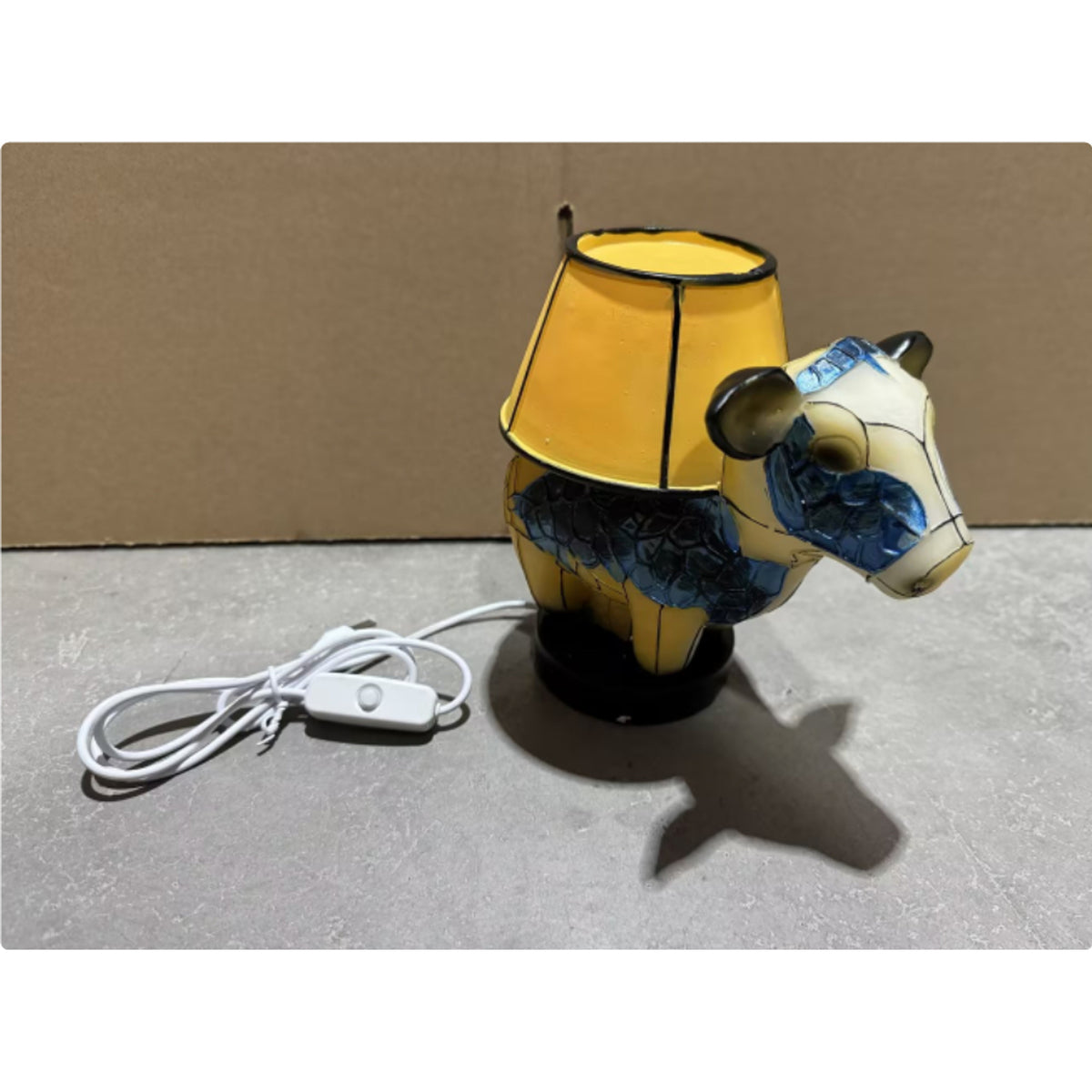 Cow Table Lamp With Stained Glass Style Resin Shade - Image 4