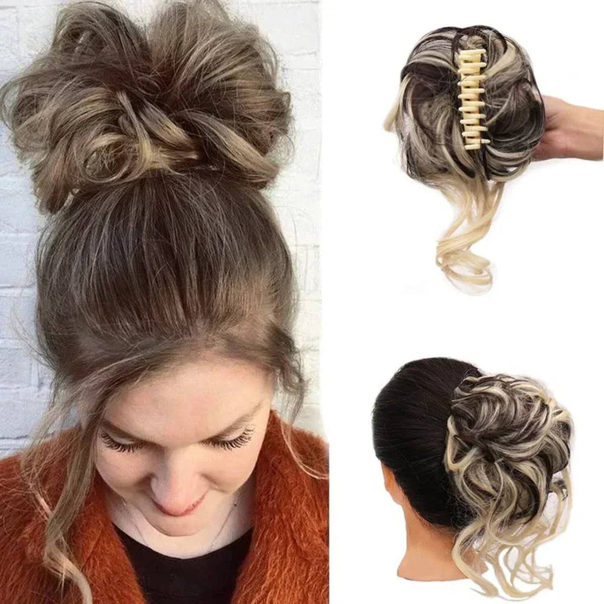 Curly Clip In Hair Bun For Instant Volume And Natural-Looking Updos - Image 3