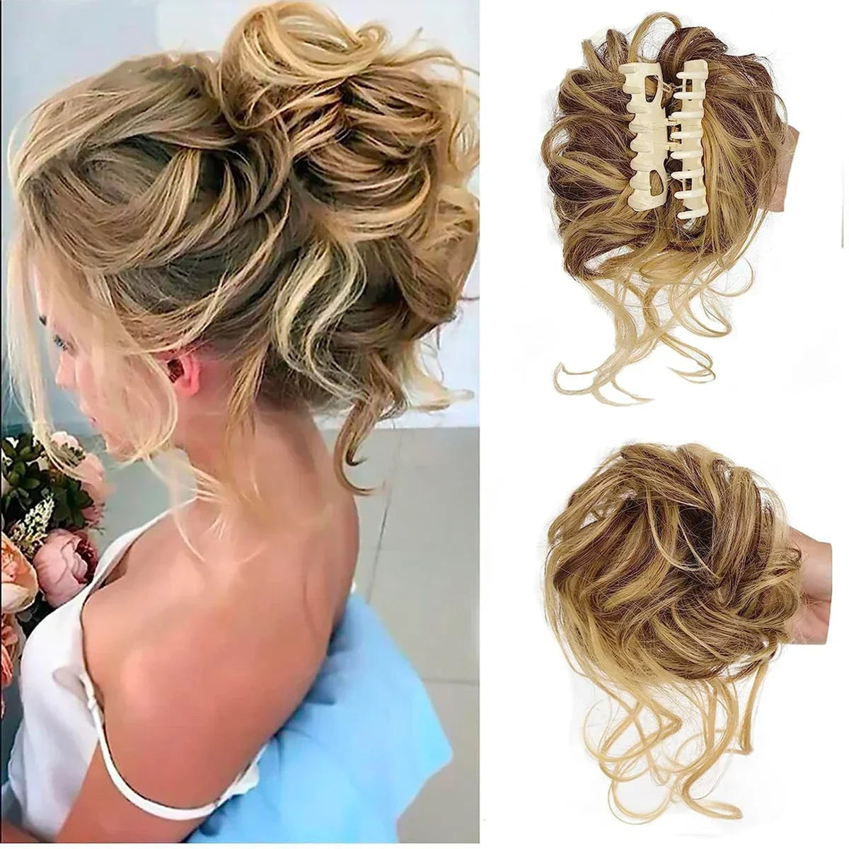 Curly Clip In Hair Bun For Instant Volume And Natural-Looking Updos - Image 1