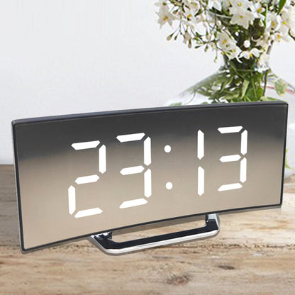 Curved LED Mirror Digital Alarm Clock With Auto-Dimming Display - Image 1