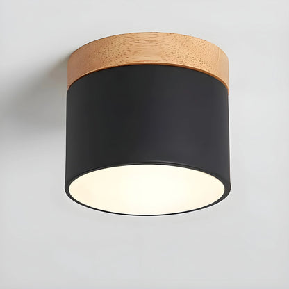 Cylindrical Wood Top Aluminium Ceiling Light With Warm Glow - Image 2