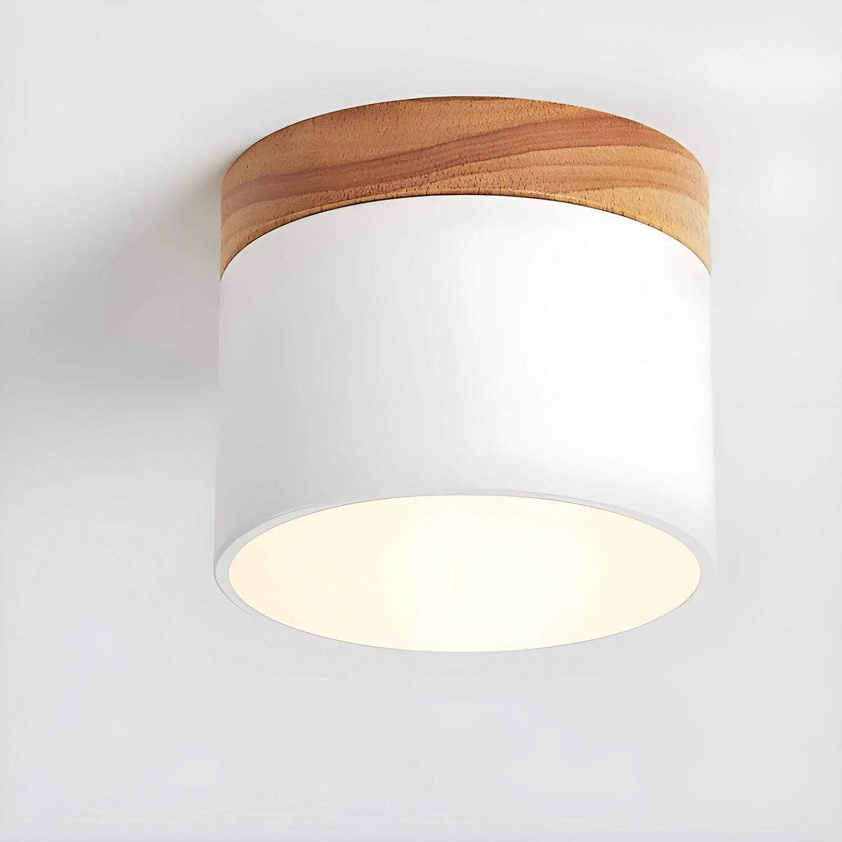Cylindrical Wood Top Aluminium Ceiling Light With Warm Glow - Image 3
