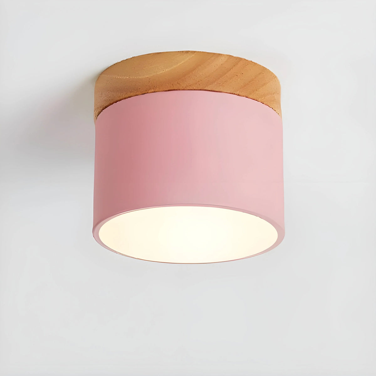 Cylindrical Wood Top Aluminium Ceiling Light With Warm Glow - Image 4