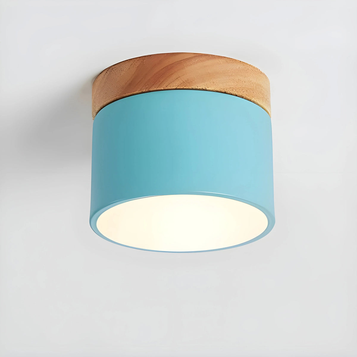 Cylindrical Wood Top Aluminium Ceiling Light With Warm Glow - Image 5