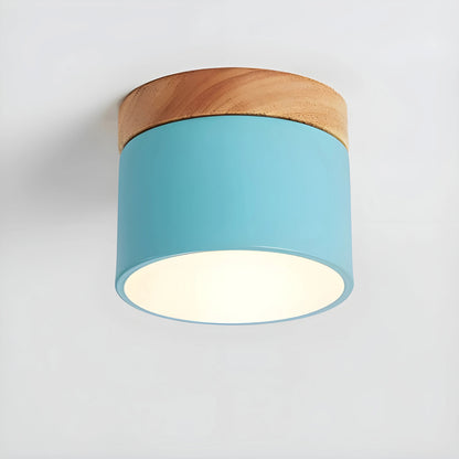 Cylindrical Wood Top Aluminium Ceiling Light With Warm Glow - Image 5