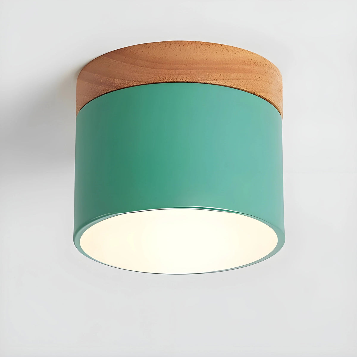 Cylindrical Wood Top Aluminium Ceiling Light With Warm Glow - Image 6