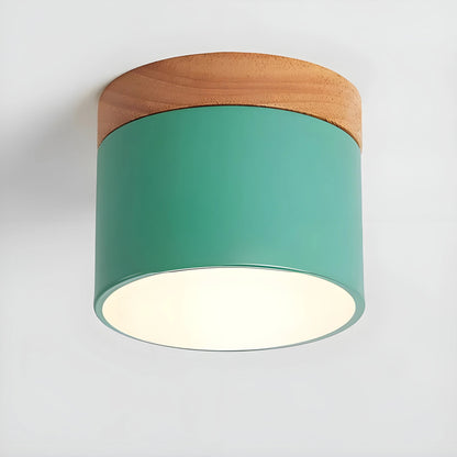 Cylindrical Wood Top Aluminium Ceiling Light With Warm Glow - Image 6