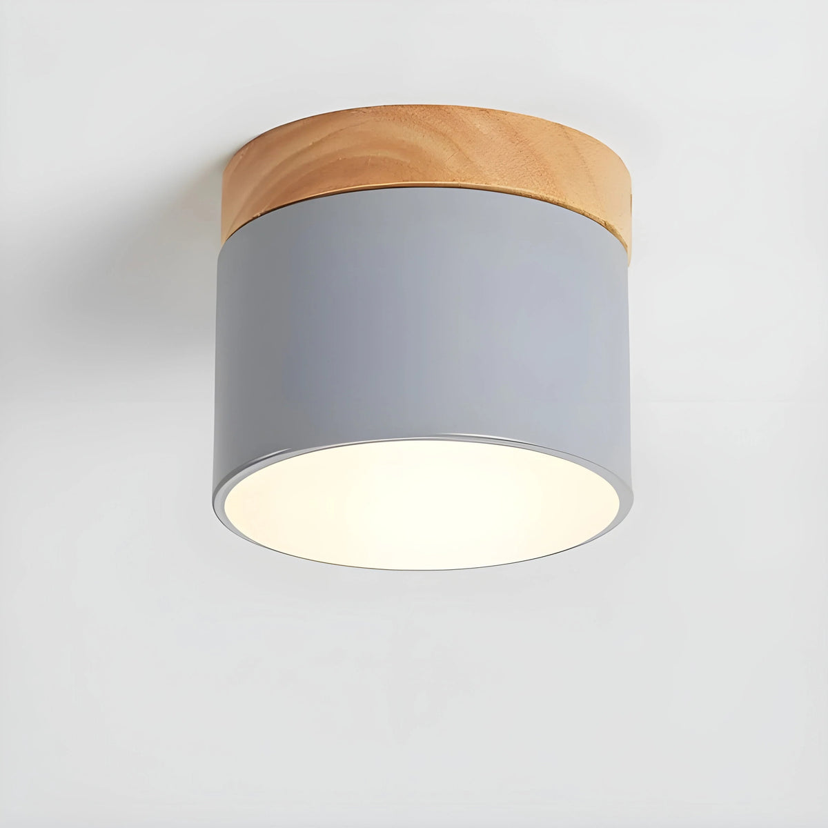 Cylindrical Wood Top Aluminium Ceiling Light With Warm Glow - Image 7