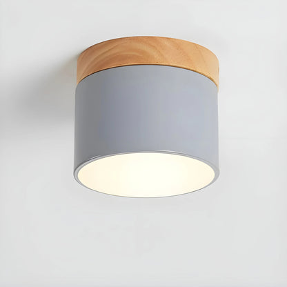 Cylindrical Wood Top Aluminium Ceiling Light With Warm Glow - Image 7