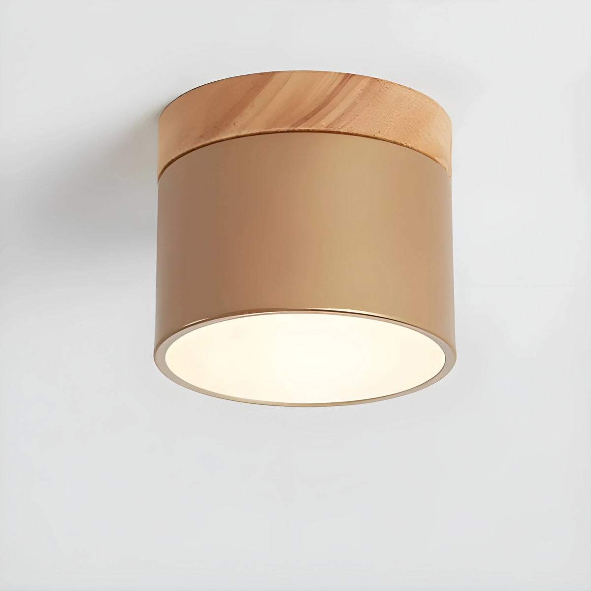 Cylindrical Wood Top Aluminium Ceiling Light With Warm Glow - Image 8