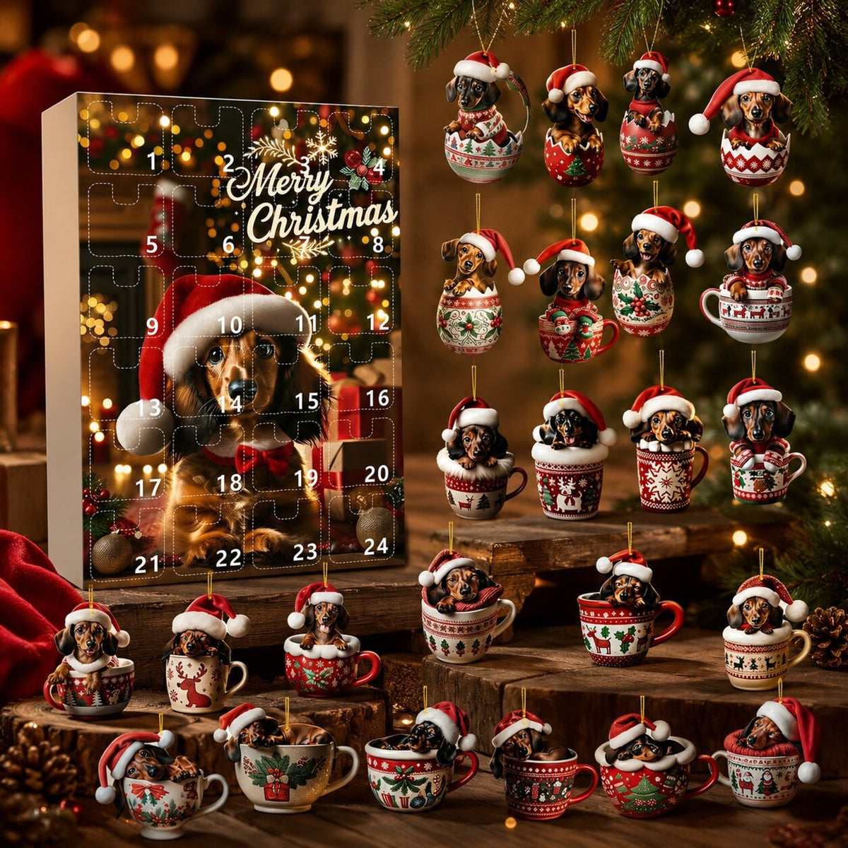 Dachshund Advent Calendar 2026 24 Door Dog Themed Christmas Countdown With Ornaments - Image 1