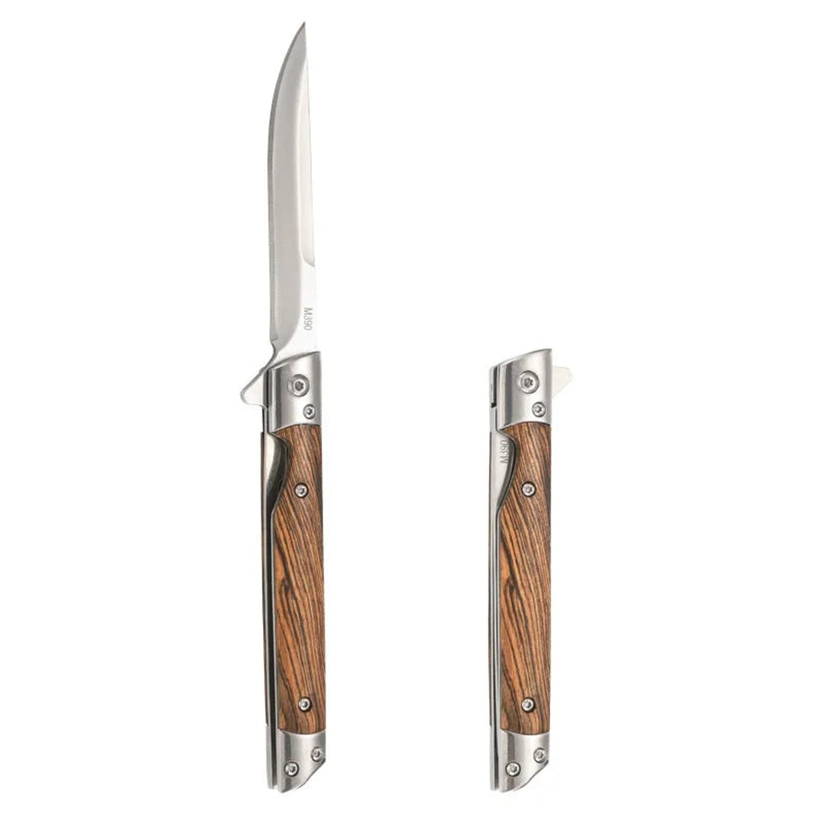 Damascus Pattern Folding Knife With Natural Wood Handle And Stainless Steel Blade - Image 8