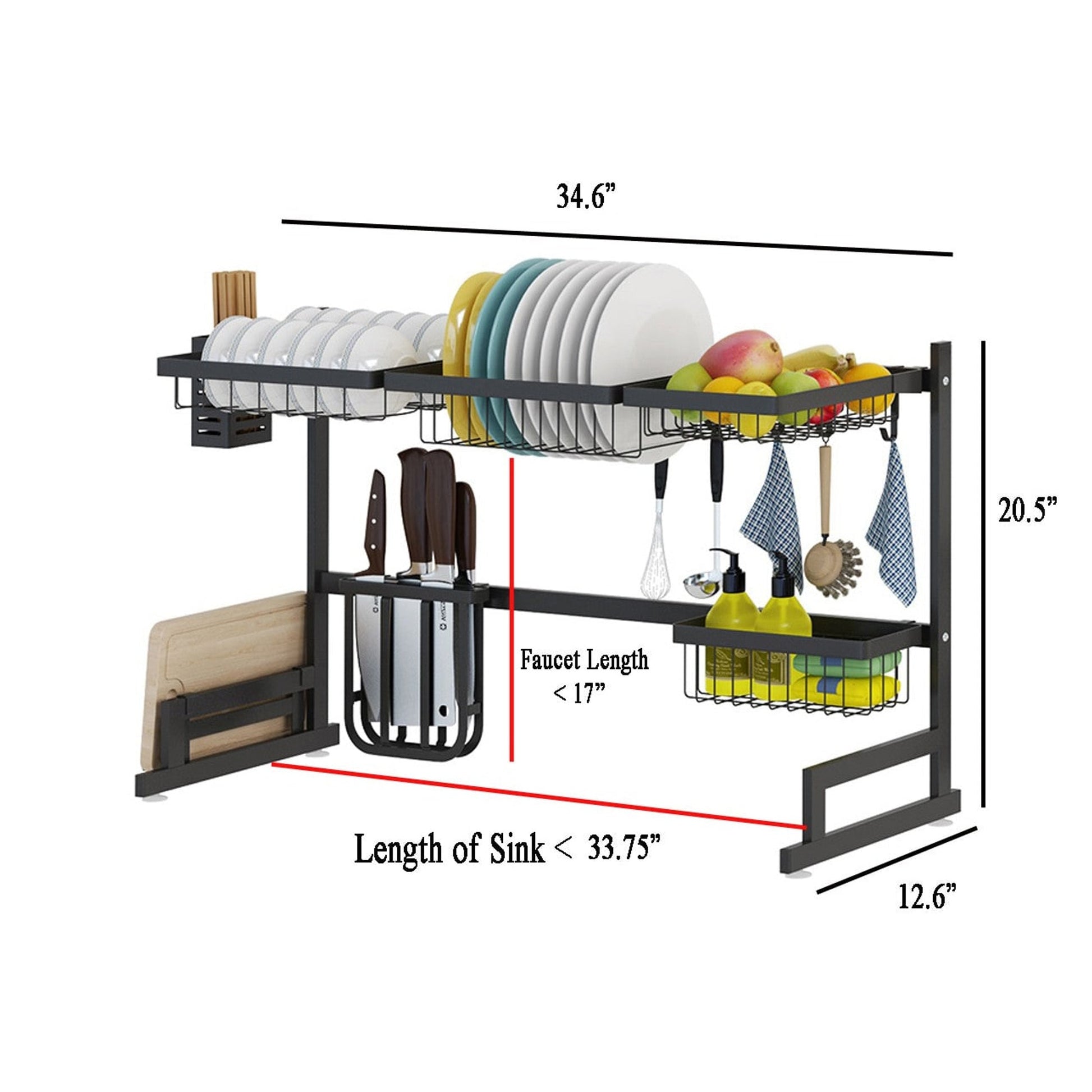 Dish Drying Rack Over Kitchen Sink With Multi-Tier Storage Holds Up To 80 Lbs Water Drips Directly Into Huge Room Saving Design - Image 7