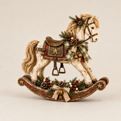 Distressed Whitewash Rocking Horse Christmas Tabletop Decor - Image 8