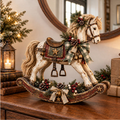 Distressed Whitewash Rocking Horse Christmas Tabletop Decor - Image 6