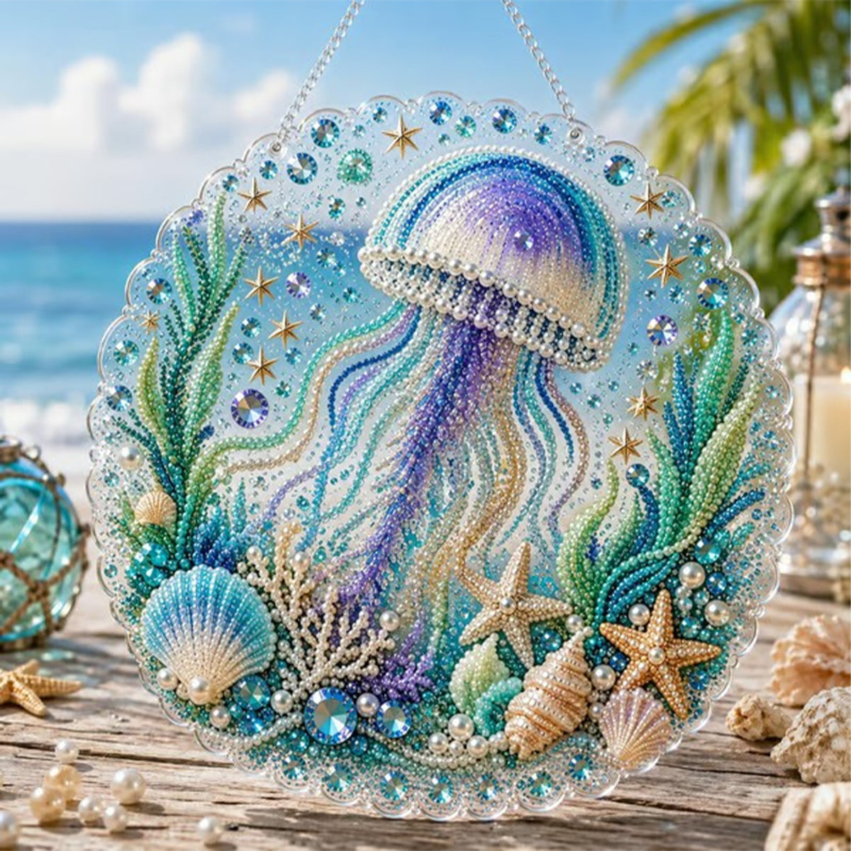 Diy Beaded Mosaic Ocean Pearl Art Kit Round Hanging Plate - Image 19