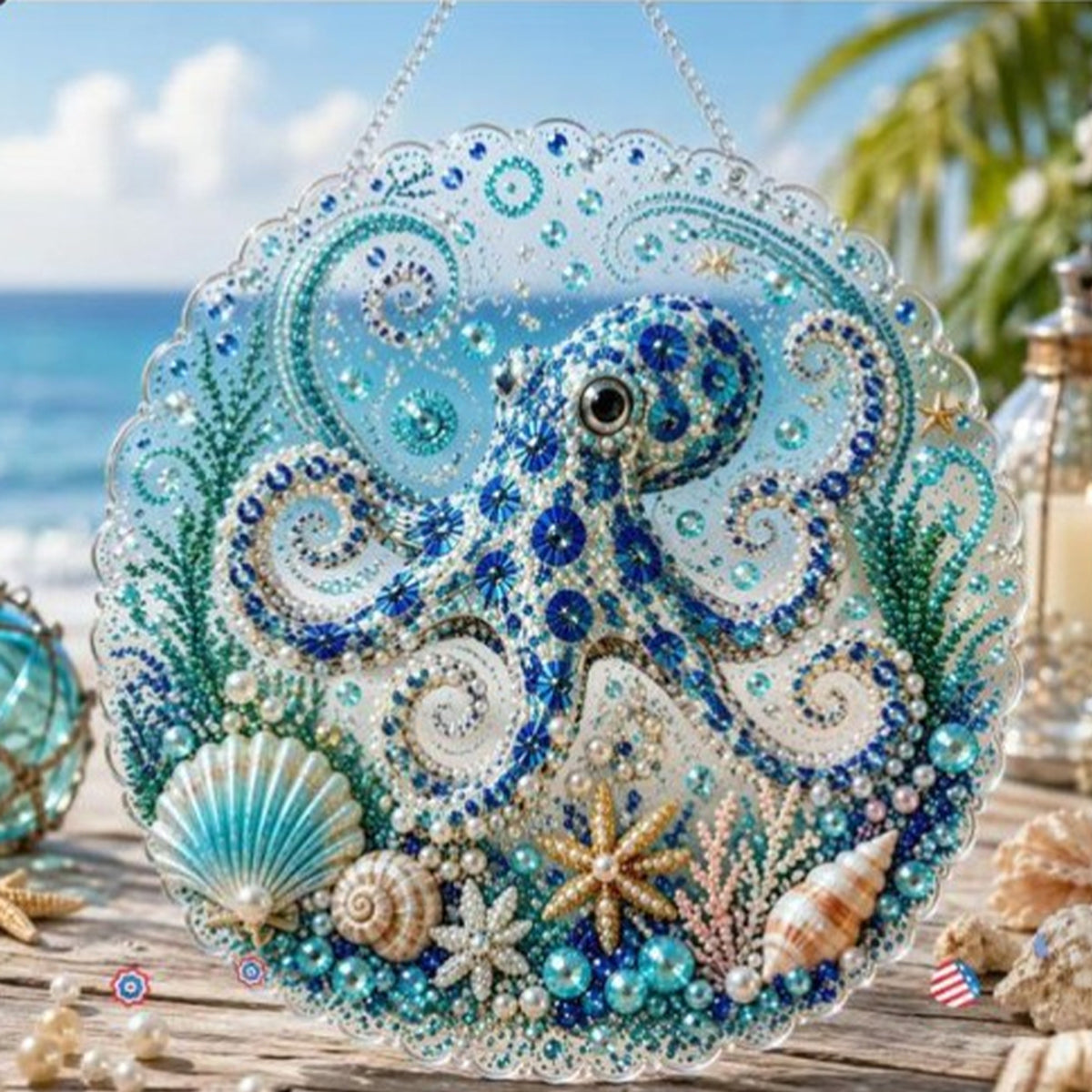 Diy Beaded Mosaic Ocean Pearl Art Kit Round Hanging Plate - Image 20