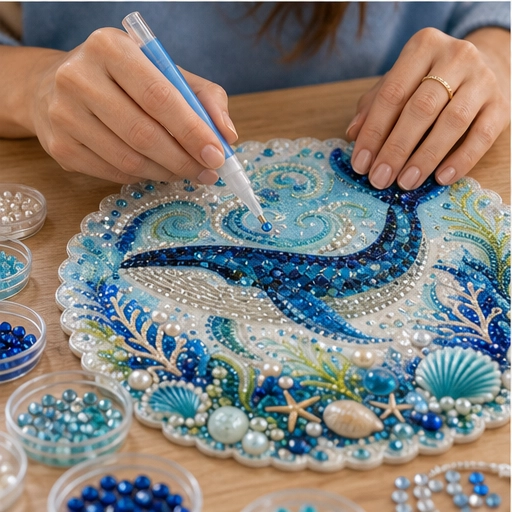 Diy Beaded Mosaic Ocean Pearl Art Kit Round Hanging Plate - Image 3